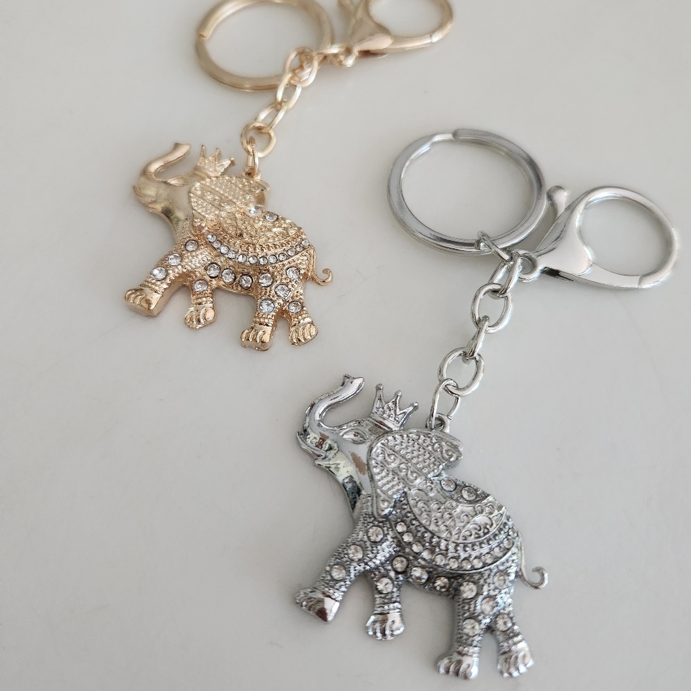Elephant With Crown! Bag Charm Or Key Ring..New! Great Stocking Stuffers!